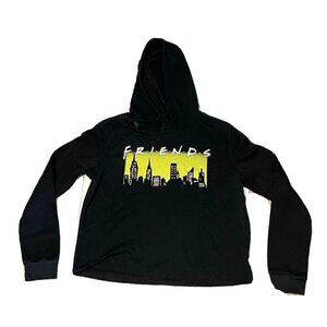 Friends Tv Show crop hoodie sweater womens large Jerry Leigh black